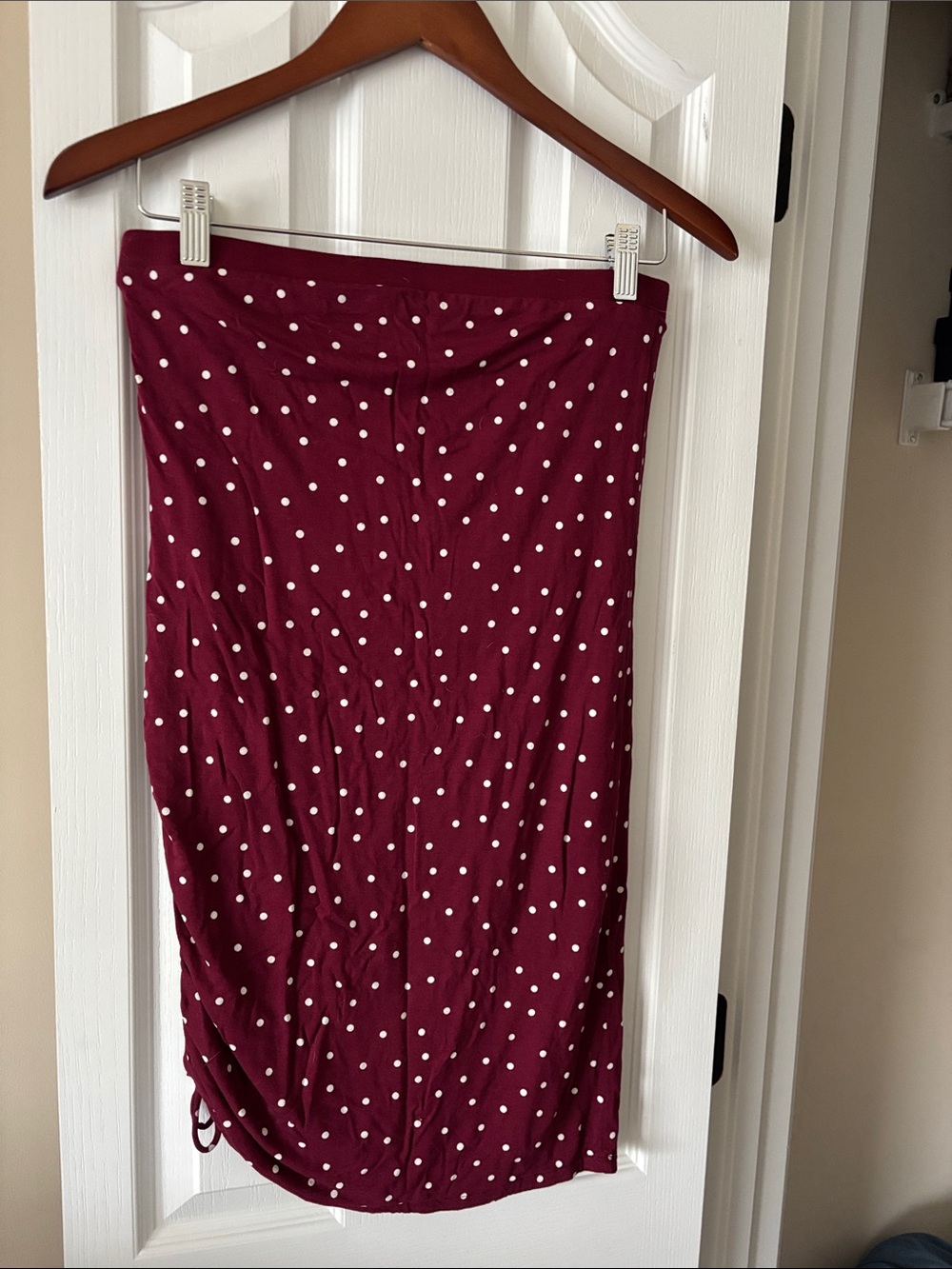 Ann Taylor Burgundy Midi Skirt with White Polka Dots